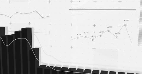 Data update driving 3D bar chart descending and smoothed line labeling markers, Stock Illustration