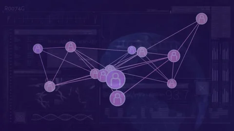 On data update flat design lavender node drifting connecting purple nodes Stock Footage 317660418