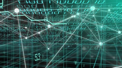 On data update glowing nodes pulsing, linking; polyline moving across then Stock Footage 334884264