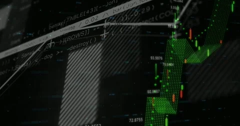On data update green dotted 3D chart rising and forming peak while yellow ribbon Stock Footage 330195459
