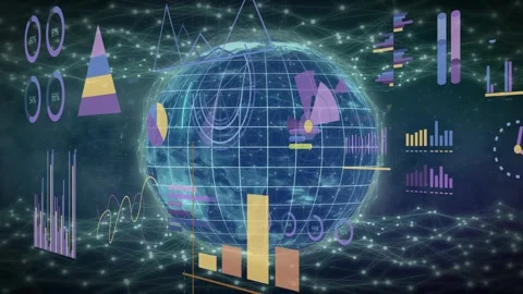 On data update holo globe rotating, HUD bars adjusting while neon lines tracing Stock Footage 335761651