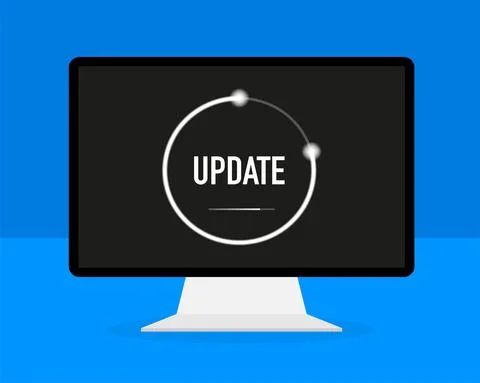 Data update or synchronize with bar process. Update on laptop and smartphone. Illustrazione stock