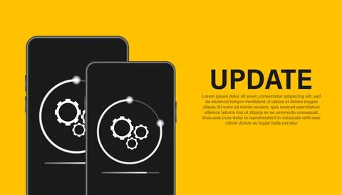 Data update or synchronize with bar process. Update on laptop and smartphone. Illustrazione stock