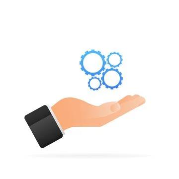 Data update or synchronize with hand. Update on laptop and smartphone. Illustrazione stock