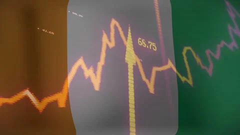 On data update orange zigzag line animating across panels, bars rising and Stock Footage 334810955