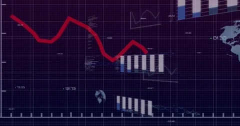 On data update red trend line sliding while bar cluster shifting center to show Stockbeeldmateriaal 321800036