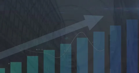On data update rising bar chart animating arrow pulsing wave shifting markers Stock Footage 334835549