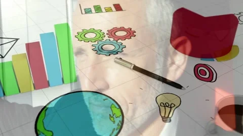 Data update starting, host fading, raising arm, cubes growing into bars Stock Footage 331272756