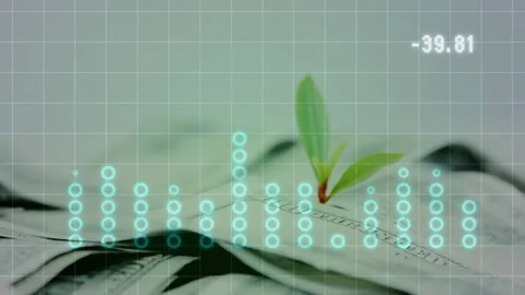 Data update starting overlay, teal columns shifting to show value trend, sprout Stock Footage 330444452