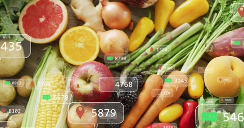 On data update UI overlays appearing and clustering over produce, changing Stock Footage 323336132