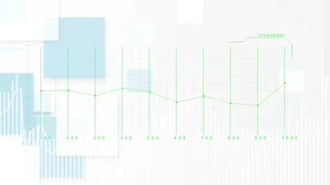 Data updating causing green chart animating, markers peaking at 500, rising to Stock Footage 334788215