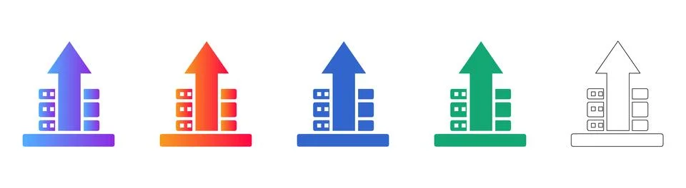 Data Upload and Server Growth Icons Set Stockillustratie