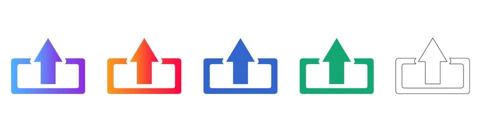 Data Upload Box Arrow Icons Set Stock Illustration