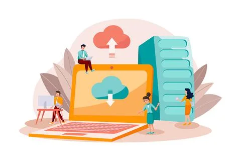 Data uploading to cloud at the data center Stock Illustration