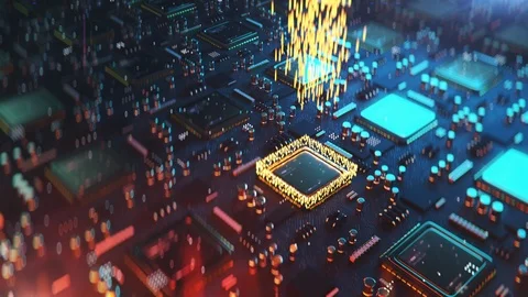 Data uploading on cpu, computer brain, machine learning, copying, downloading Stock Footage 122247435