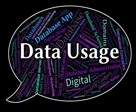 Data Usage Shows Use Facts And Knowledge Illustrazione stock