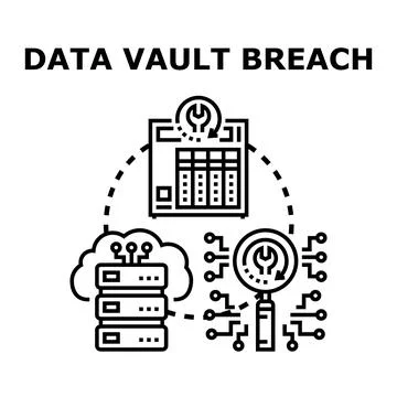 Data vault breach investigation detecting security vulnerability Stock Illustration