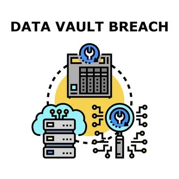 Data vault breach investigation detecting security vulnerability Stock Illustration