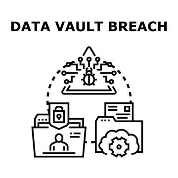 Data vault breach with malware attacking personal information Stock Illustration