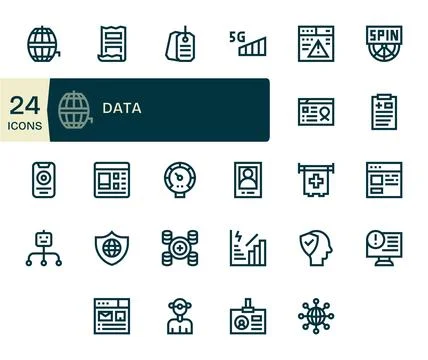 Data Vector Graphics featuring 24 Bold Line PIXEL Perfect 256x256 Designs Stock Illustration