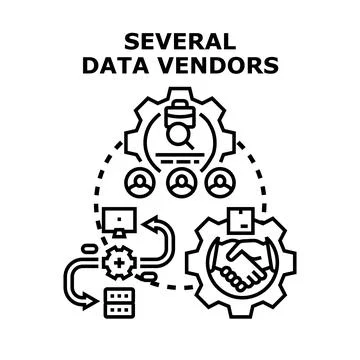 Data vendors process and analyze information flow Stock Illustration