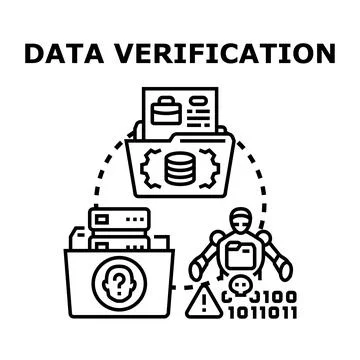 Data verification process with robot and digital documents Stock Illustration