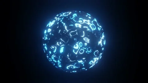 Data visualization. Abstract 3d futuristic sphere. Particles and Energy flowing. Stock Footage 194446449