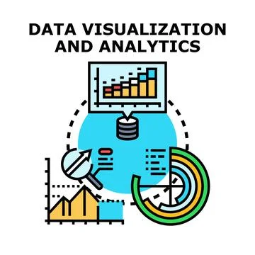 Data visualization analytics process analyzing business information Stockillustratie