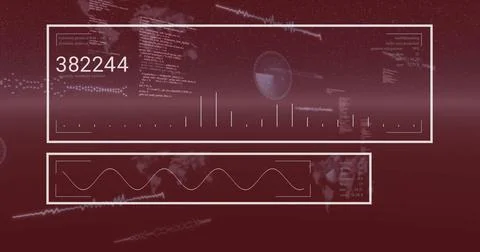 Data visualization and analysis over red background with numerical and graphical Stock Photos