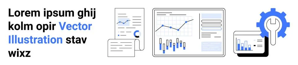 Data Visualization and Analytics Concept with Charts, Graphs, and Gears Stock Illustration