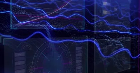 Data visualization and analytics image over digital interface with graphs and Illustrazione stock