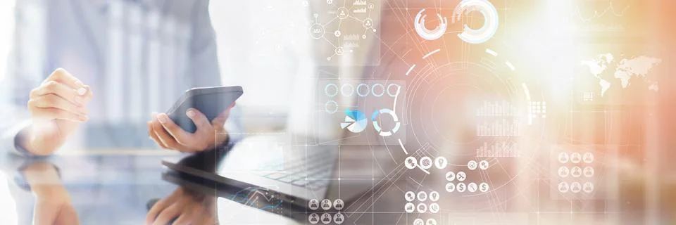 Data Visualization and Analytics for Informed Decision-Making on a Wide Banne Foto stock