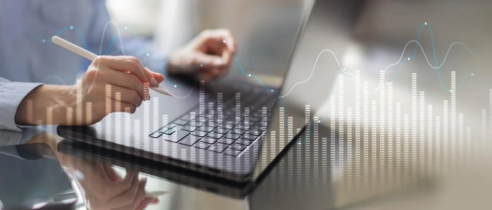 Data Visualization and Analytics Insights on a Wide Banner, Business and Tech Foto stock