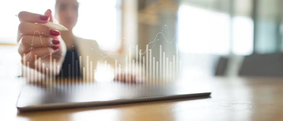 Data Visualization and Analytics Insights on a Wide Banner, Business and Tech Foto stock