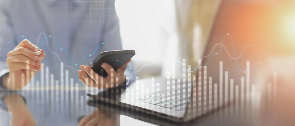 Data Visualization and Analytics Insights on a Wide Banner, Business and Tech Foto stock