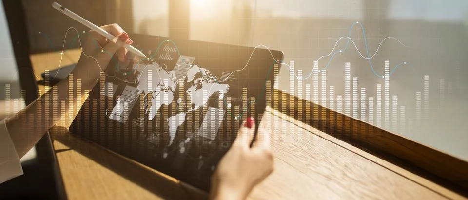 Data Visualization and Analytics Insights on a Wide Banner, Business and Tech Stock Photos