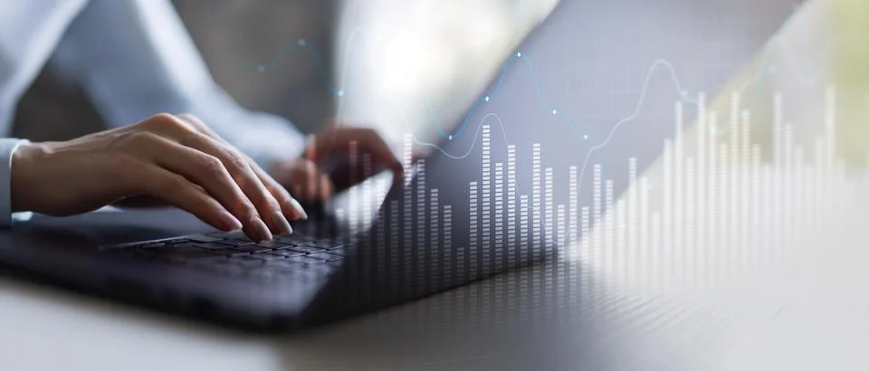 Data Visualization and Analytics Insights on a Wide Banner, Business and Tech 写真素材