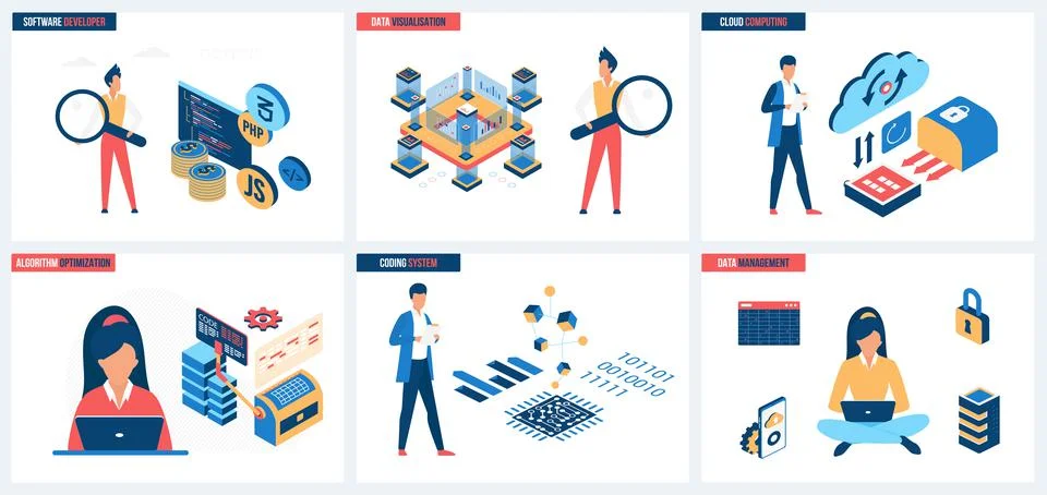 Data visualization and cloud computing, management and optimization of 库存插图