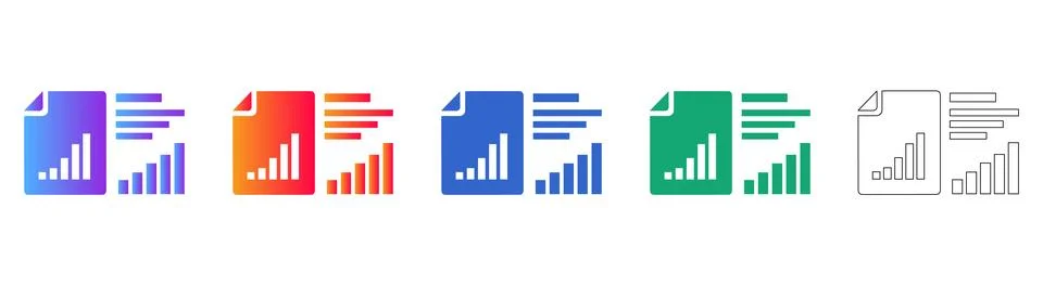 Data Visualization and Document Analysis Icon Set Stock Illustration