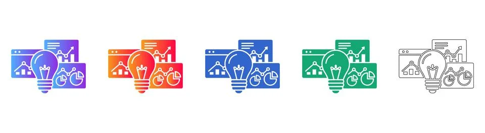 Data Visualization and Idea Generation Icon Pack Stock Illustration