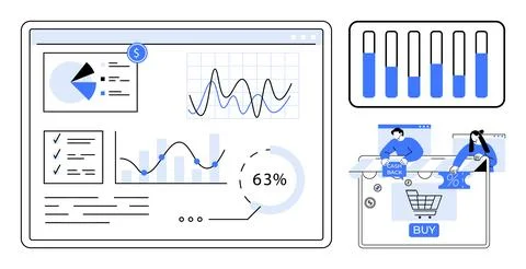 Data Visualization and Online Shopping Metrics Dashboard with Graphs, Chart.. Illustrazione stock
