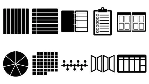 Data visualization and organization icons showing various layout structures.. Stock Illustration