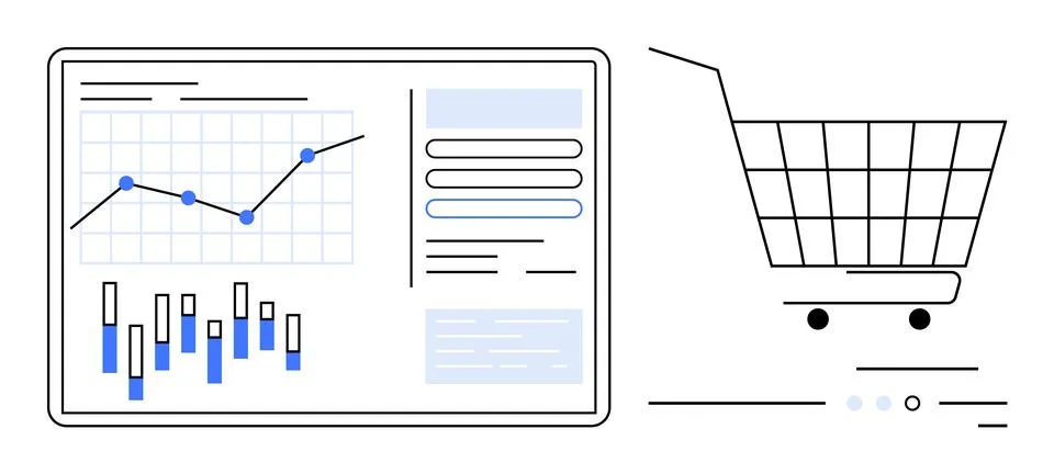 Data Visualization and Shopping Cart Design Representing E-commerce Trends .. 스톡 일러스트