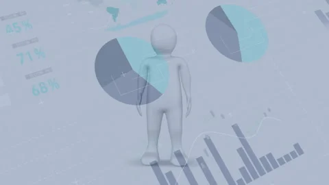 Data visualization animation over 3D figure with charts and graphs Stock Footage 303461728