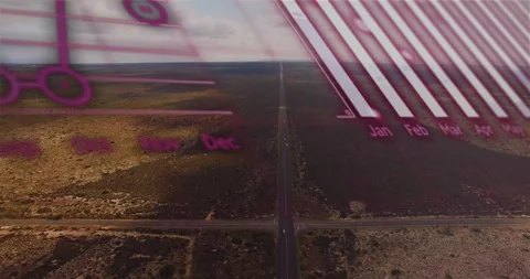Data visualization animation over aerial view of vast desert landscape Stock Footage 305829301