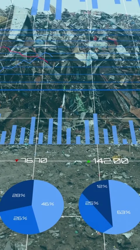Data visualization animation over landfill, showing various charts and graphs Stock Footage 320094069