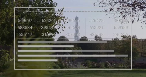 Data visualization animation over park with Eiffel Tower in background Stock Footage 328300389