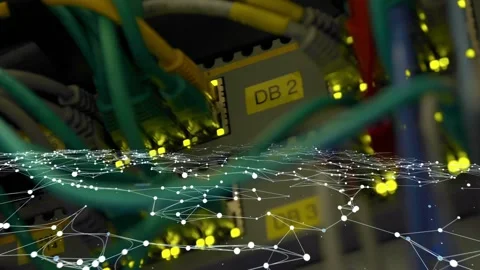 Data-visualization appearing triggers mesh moving forward, cables and DB 2 Video stock 337579243
