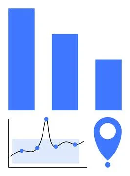 Data Visualization with Bar Graph, Line Chart, and Location Pin for Analyti.. Stock Illustration