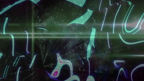 Data visualization being animated in digital scene, with floating numeric digits Stock Footage 309286191